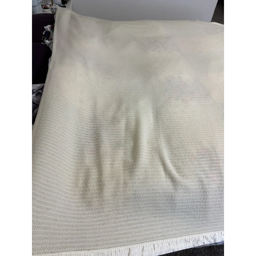 Vintage‎ Medium Creme Blanket Acrylic Satin Trim Made in USA 88